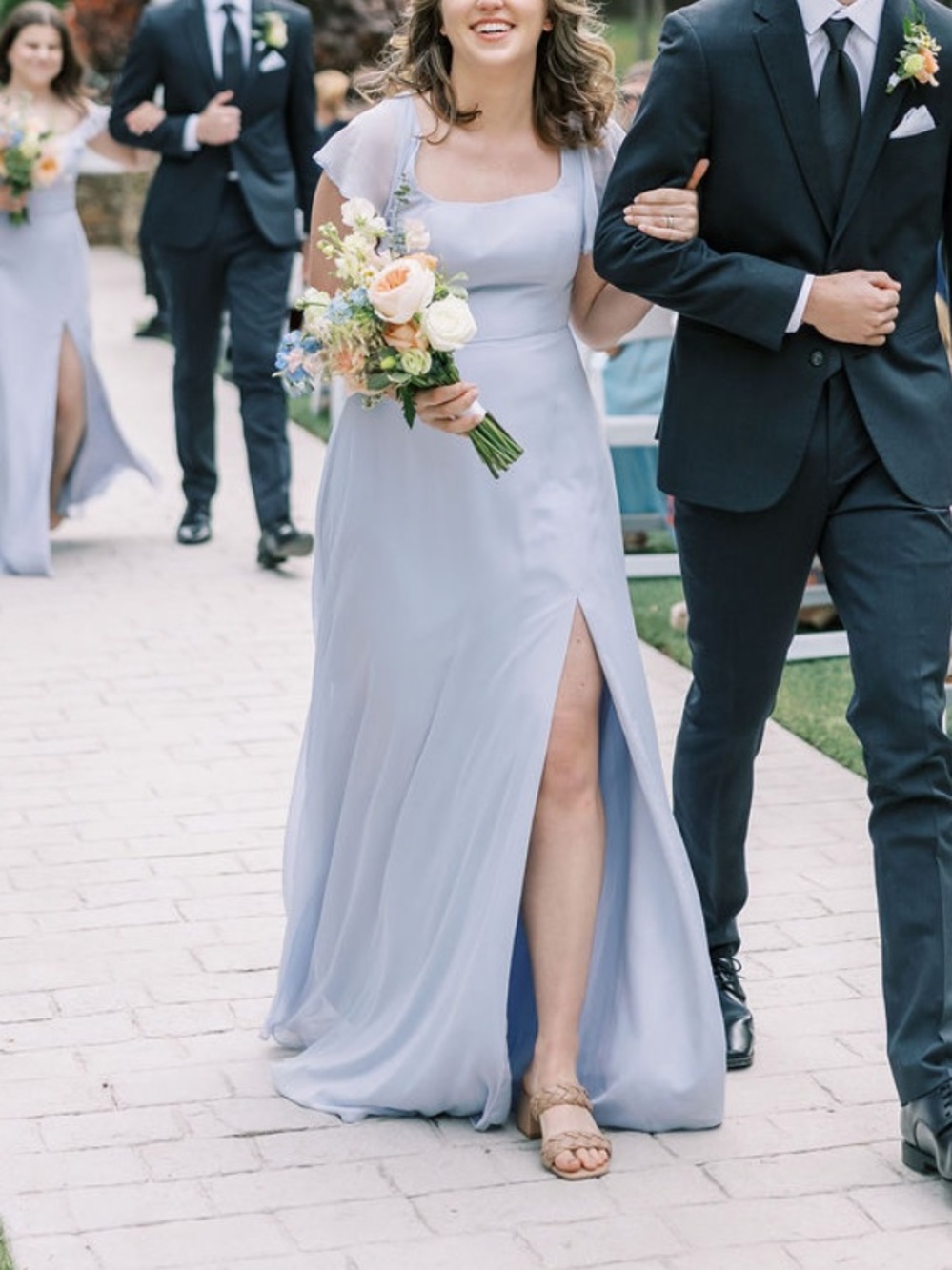 Elegant Light Blue Bridesmaid Dress with Slit
Azazie ICE Sz 4 BONDI